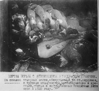 Подробнее о статье Товарный вагон, обнаруженный на ст.Жердевка с трупами коммунистов, красноармейцев и крестьян (Ед.хр. 3646)