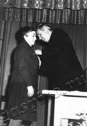 Подробнее о статье Заместитель председателя Тамбовского облисполкома В.Ф.Ромашов вручает медаль механизатору колхоза им.Кирова М.А.Поповой (Ед.хр. 4372)