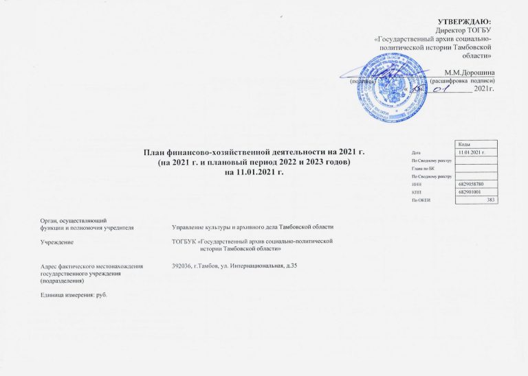 Подробнее о статье План финансово-хозяйственной деятельности ТОГБУ «ГАСПИТО» на 11.01.2021